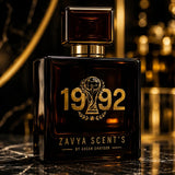 Perfume bottle labeled '1992' by Zavya Scent's on a dark background