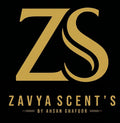 Zavya Scent's logo with 'zs' initials on a black background